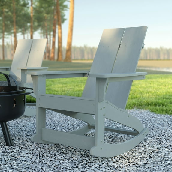 Emma + Oliver Modern All-Weather Gray Poly Resin Adirondack Rocking Chair for Indoor/Outdoor Use
