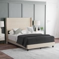 thumbnail image 1 of Emma + Oliver Modern Beige Channel Stitched Faux Linen Upholstered Full Platform Bed with Wingback Headboard and Wooden Support Slats; No Box Spring Needed, 1 of 11