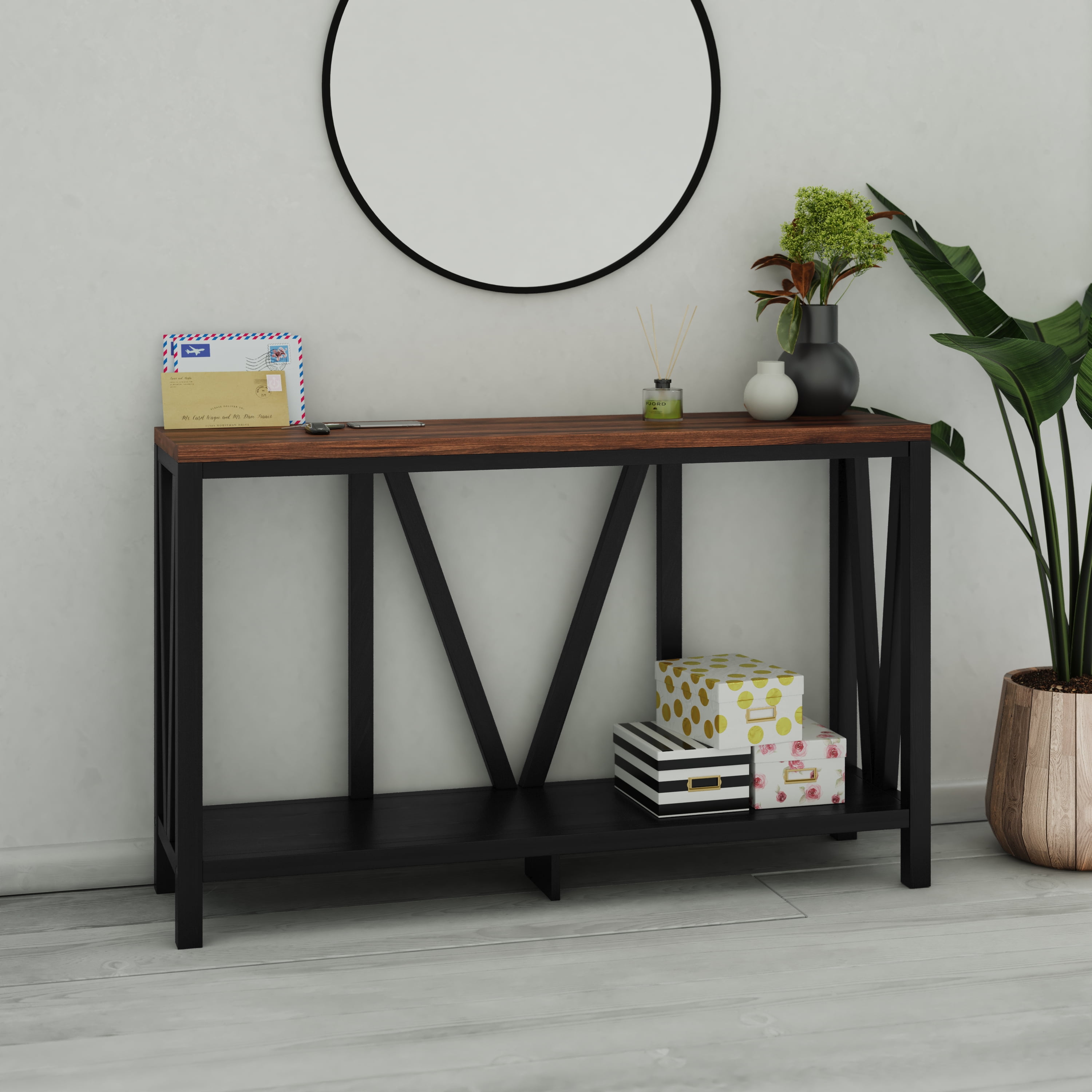 Black farmhouse entry sale table
