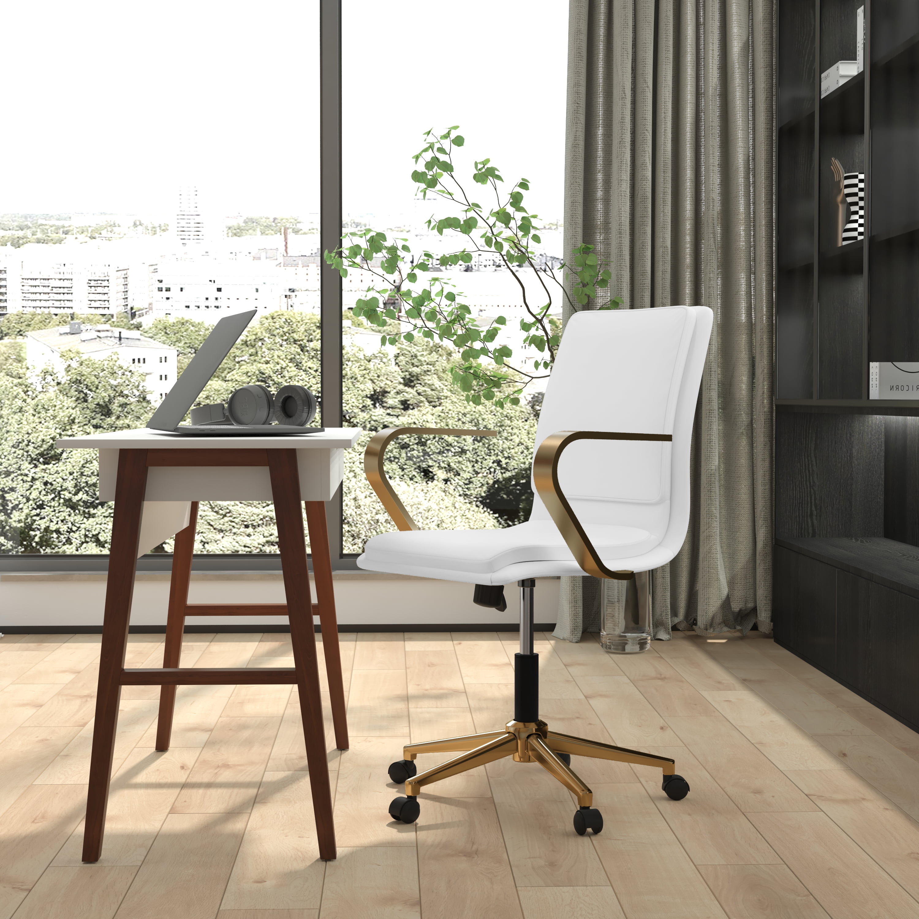 White desk chair online with gold base