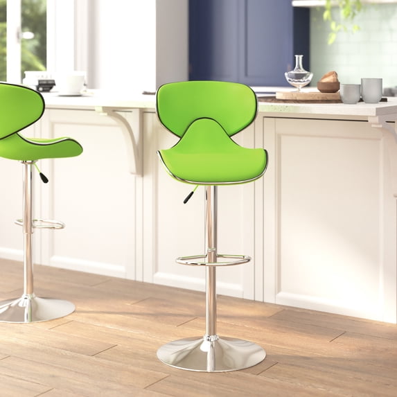 Emma + Oliver Molded Mid-Back Green Vinyl Adjustable Height Barstool