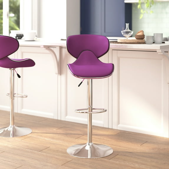 Emma + Oliver Molded Mid-Back Purple Vinyl Adjustable Height Barstool