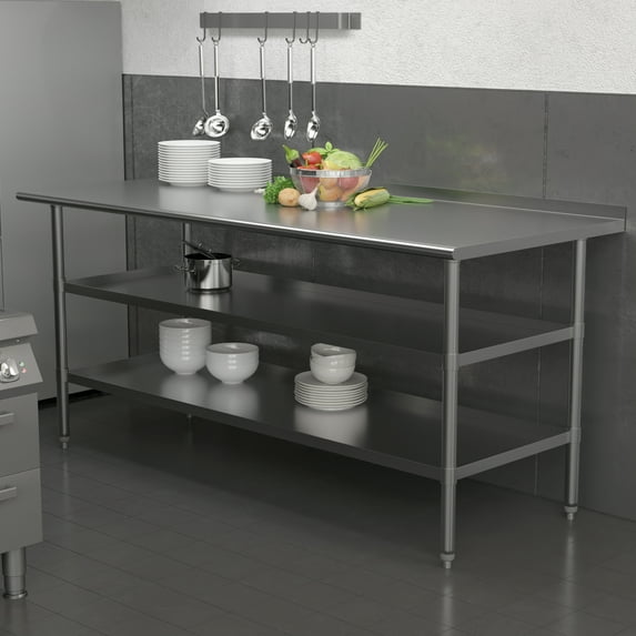 Emma + Oliver NSF Certified Stainless Steel 18 Gauge Work Table with 1.5" Backsplash and Undershelves - 72"W x 30"D x 36"H