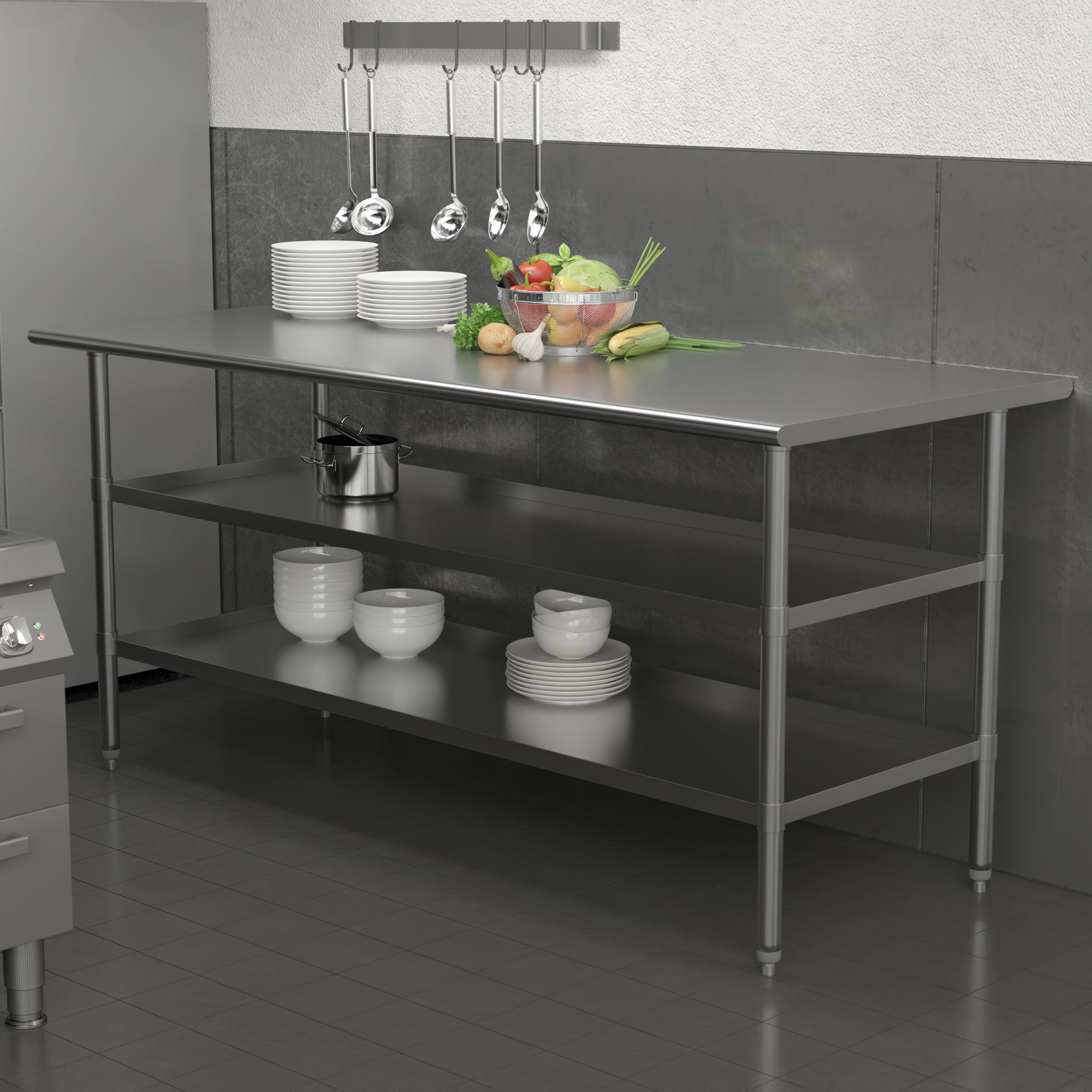 Stainless Steel 74" Work Table with Adjustable Undershelves