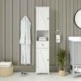 thumbnail image 1 of Emma + Oliver Narrow Freestanding Linen Tower Organizer with Dual Cabinets, Fixed and Adjustable Shelves, Magnetic Closure Doors and Storage Drawer in White, 1 of 13