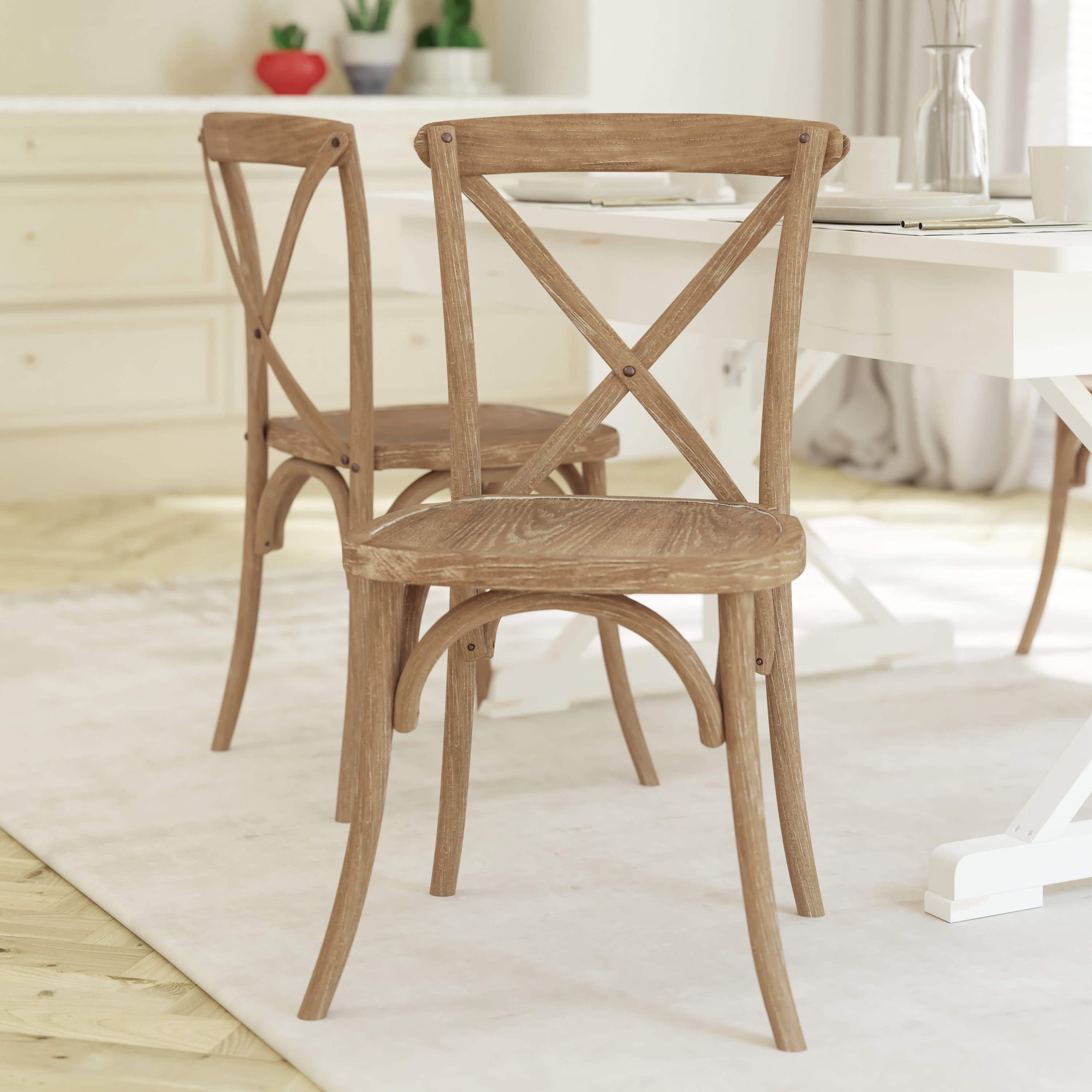 Natural Lime Wash Wood Cross Back Dining Chair