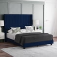 thumbnail image 1 of Emma + Oliver Navy Velvet Upholstered Full Platform Bed with Vertical Channel Stitch Detail and Engineered Wood Frame - No Box Spring Required, 1 of 12