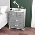 thumbnail image 1 of Emma + Oliver Nightstand with 4 Gray Fabric Drawers, Charging Station with 2 USB Ports/Power Outlet, White Engineered Wood Top, Wood Handles, Metal Frame, 1 of 12