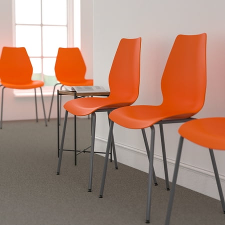 Emma + Oliver Orange Stack Chair with Lumbar Support and Silver Frame
