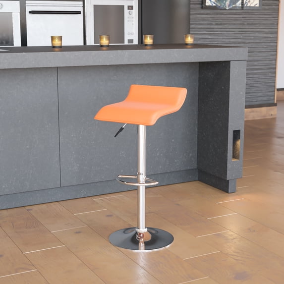 Emma + Oliver Orange Vinyl Adjustable Height Barstool with Solid Wave Seat