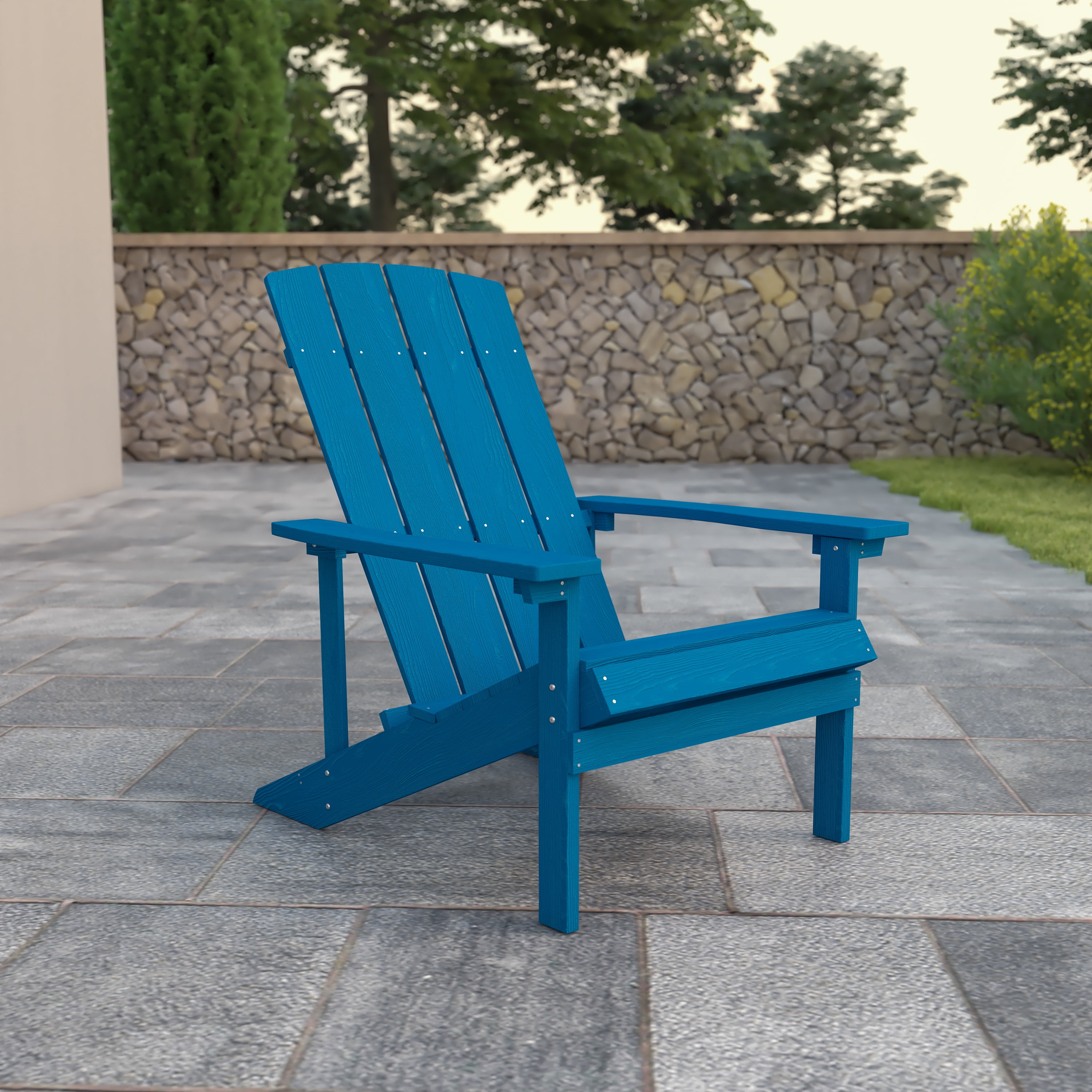 Emma + Oliver Outdoor Blue All-Weather Poly Resin Wood Adirondack Chair
