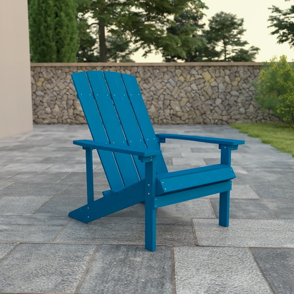 Emma + Oliver Outdoor Blue All-Weather Poly Resin Wood Adirondack Chair