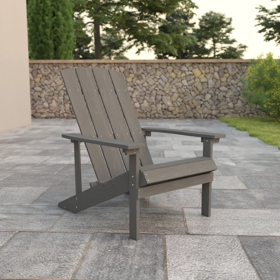 Emma + Oliver Outdoor Gray All-Weather Poly Resin Wood Adirondack Chair