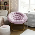 thumbnail image 1 of Emma + Oliver Oversize Faux Fur Folding Saucer Moon Chair for Dorm and Bedroom, Dusty Purple Faux Fur/Soft Gold Frame, 1 of 11