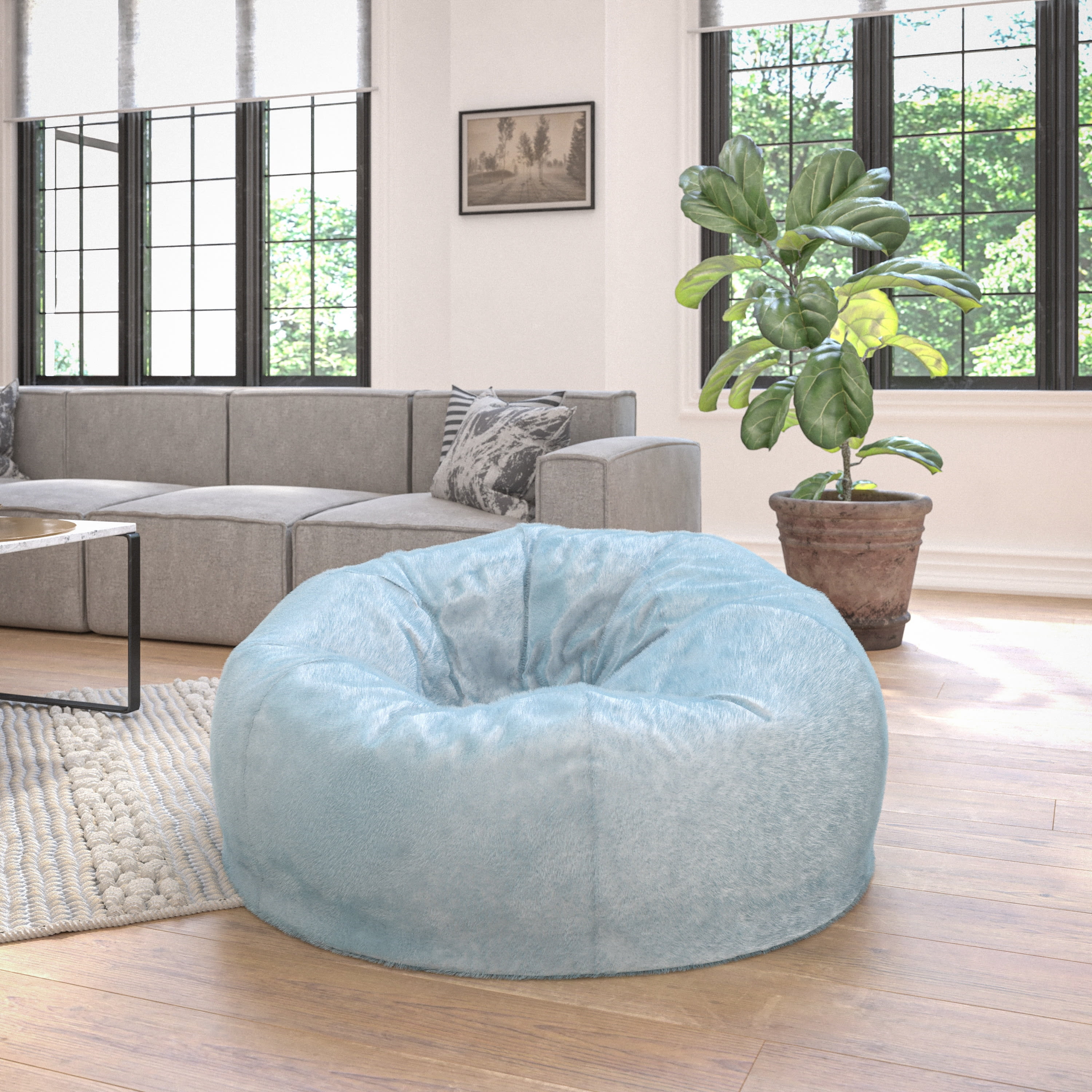 Emma Oliver Oversized Teal Furry Refillable Bean Bag Chair for