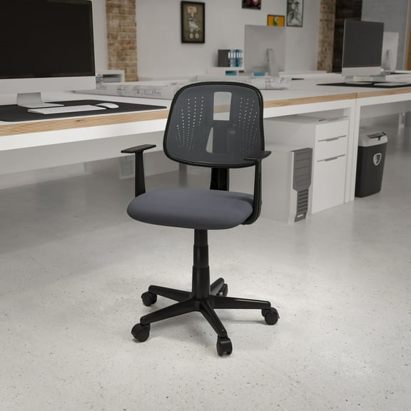 Emma + Oliver Pivot Back Gray Mesh Swivel Task Office Chair with Arms