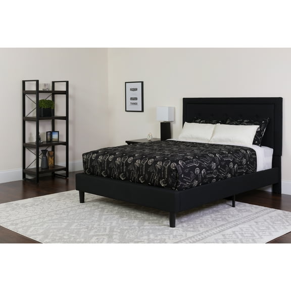 Emma + Oliver Queen Panel Tufted Platform Bed/Memory Foam Mattress in Black Fabric