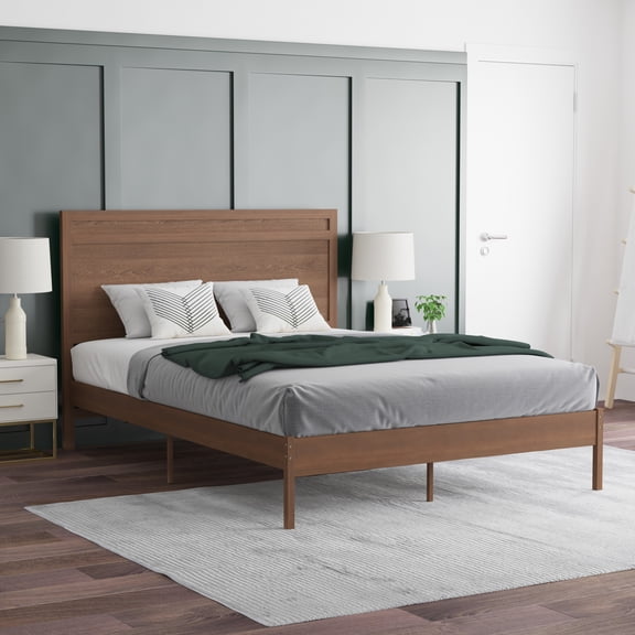Emma + Oliver Queen Size Classic Wooden Platform Bed with Headboard in Brown