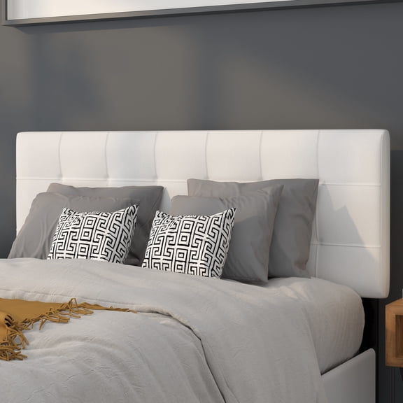 Emma + Oliver Quilted Tufted Upholstered Full Size Headboard in White Fabric