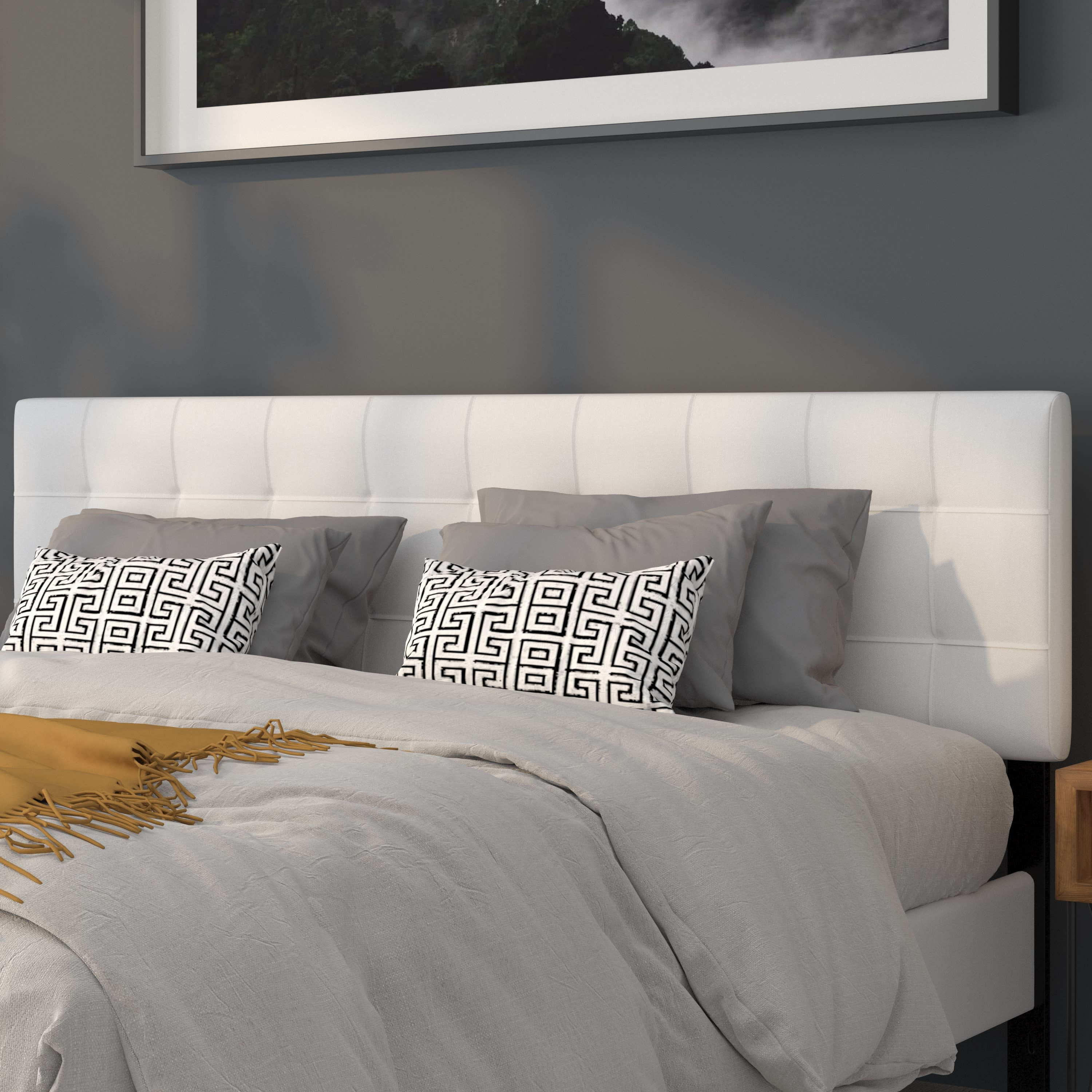 Emma Oliver Quilted Tufted Upholstered King Size Headboard in White Fabric