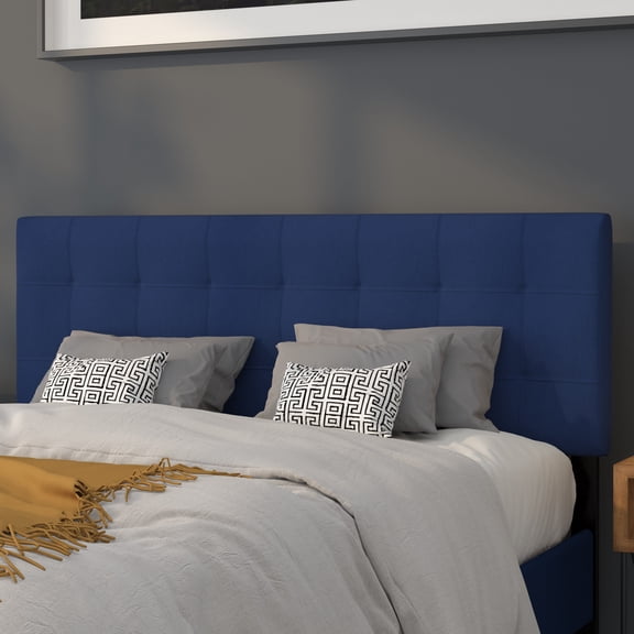 Emma + Oliver Quilted Tufted Upholstered Queen Size Headboard in Navy Fabric