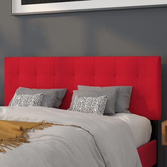 Emma + Oliver Quilted Tufted Upholstered Queen Size Headboard in Red Fabric