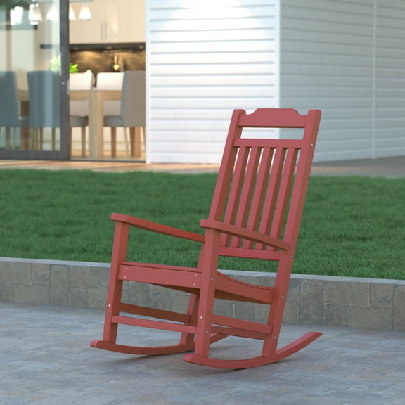 Emma + Oliver Red All-Weather Poly Resin Rocking Chair for Indoor and Outdoor Use