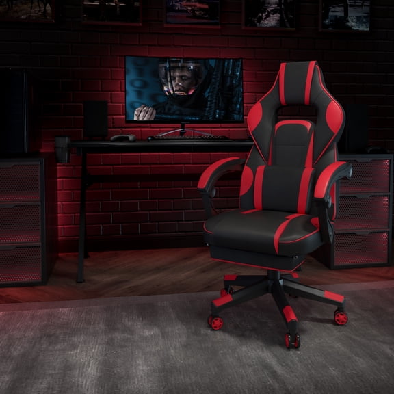 Emma + Oliver Red Ergonomic Gaming Chair - Reclining Back/Arms, Footrest, Massaging Lumbar