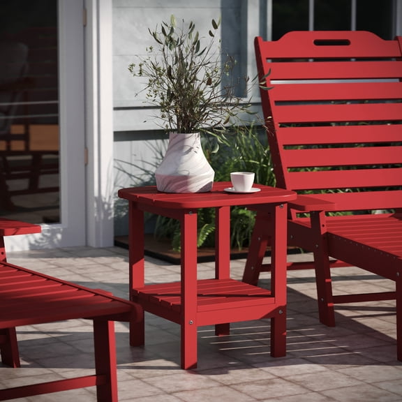 Emma + Oliver Red Two Tier Polyresin Adirondack Side Table - All-Weather for Indoor/Outdoor Use