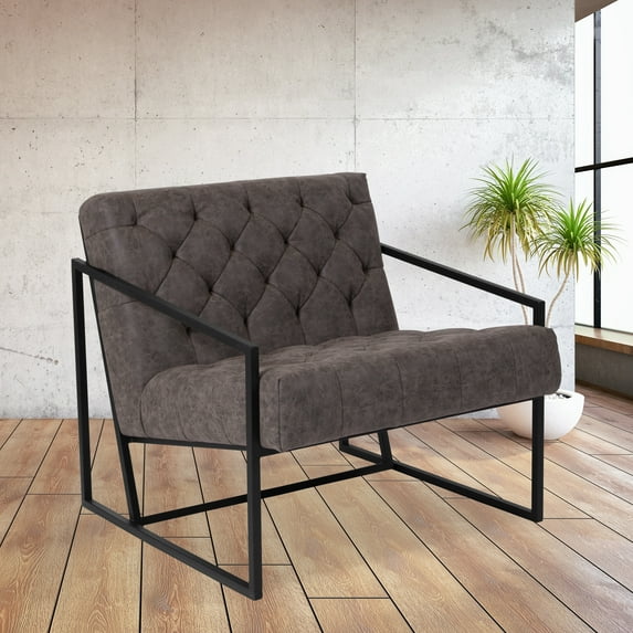 Emma + Oliver Retro Gray LeatherSoft Tufted Lounge Chair