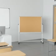 Emma + Oliver Reversible Mobile Cork Bulletin Board and White Board with Pen Tray, 53"W x 59"H