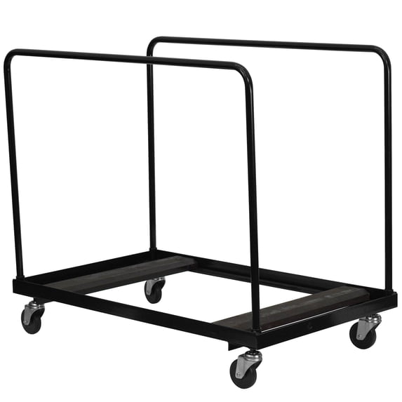 Emma + Oliver Black Round Folding Table Dolly Storage, 28 in x 48.2 in x 47 in