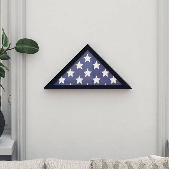 Emma + Oliver Rustic Black Wood Military Flag Shadow Box for 9.5' x 5' American Veteran Burial Flag - Wall Mount or Freestanding