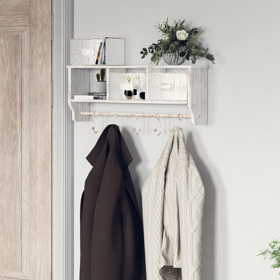 Emma + Oliver Rustic Country Wall Mounted Shelf 23.74"x9.45" Entryway