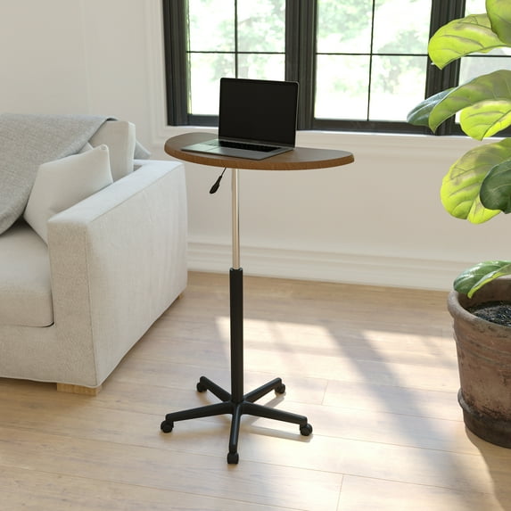 Emma + Oliver Rustic Walnut Sit to Stand Mobile Laptop Computer Desk - Portable Rolling Standing Desk