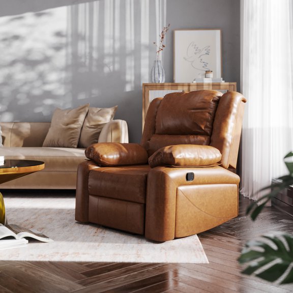 Emma + Oliver Series Cognac Faux Leather Recliner