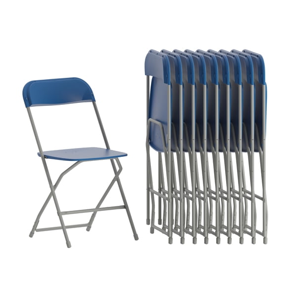 Emma + Oliver Set of 10 Blue Stackable Folding Plastic Chairs - 650 LB Weight Capacity