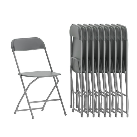 Emma   Oliver Set of 10 Grey Stackable Folding Plastic Chairs - 650 LB Weight Capacity