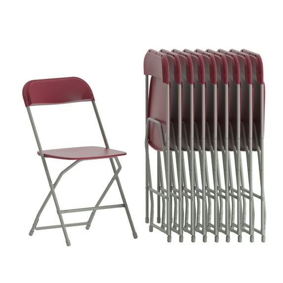 Emma + Oliver Set of 10 Red Stackable Folding Plastic Chairs - 650 LB Weight Capacity