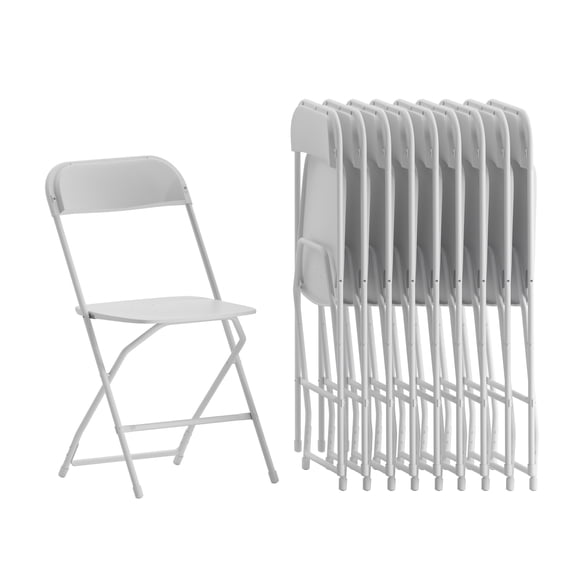 Emma + Oliver Set of 10 White Stackable Folding Plastic Chairs - 650 LB Weight Capacity