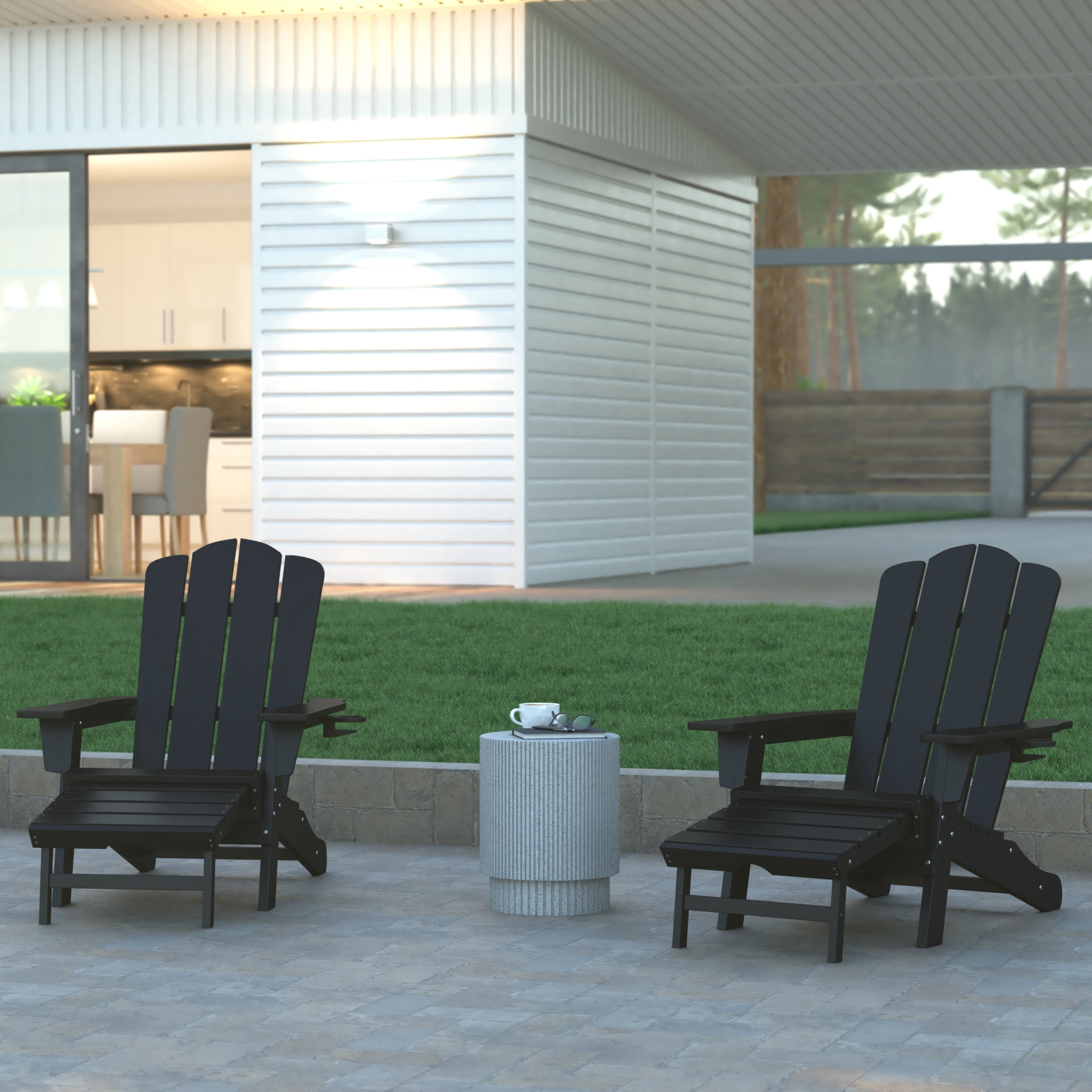 Emma + Oliver Set of 2 Adirondack Chairs with Cup Holders and Pull