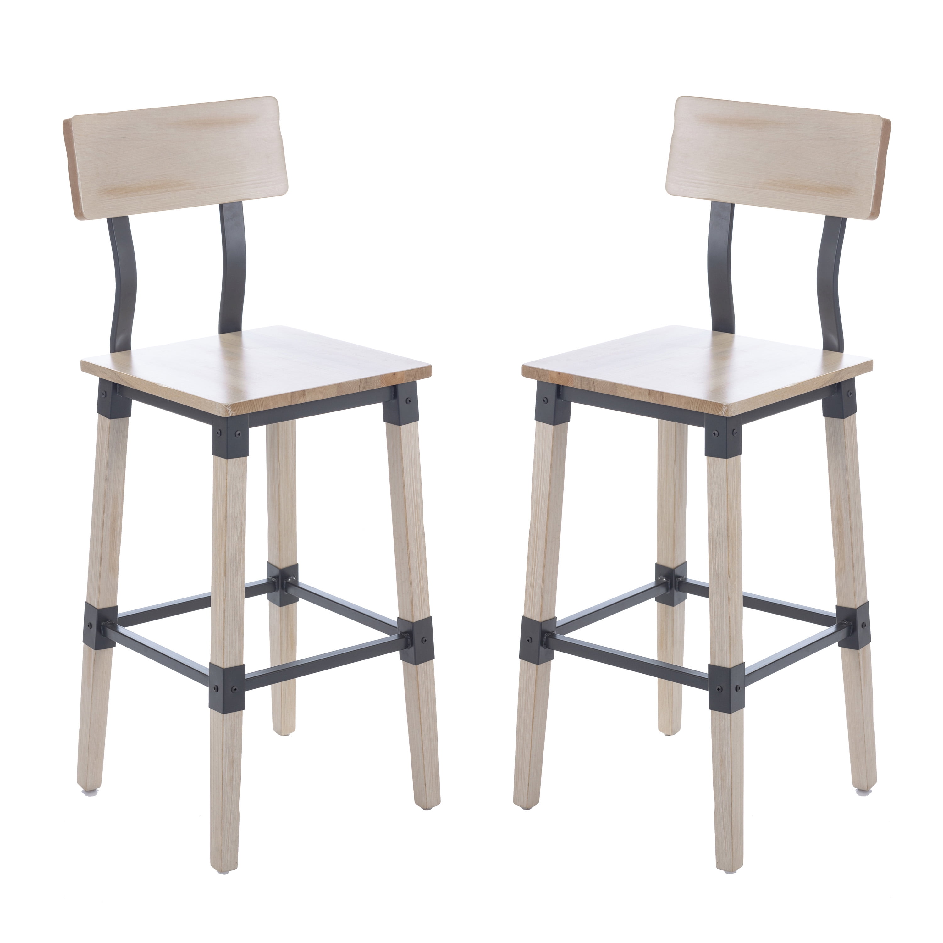 Antique White Beechwood and Metal Bar Stools Set of 2