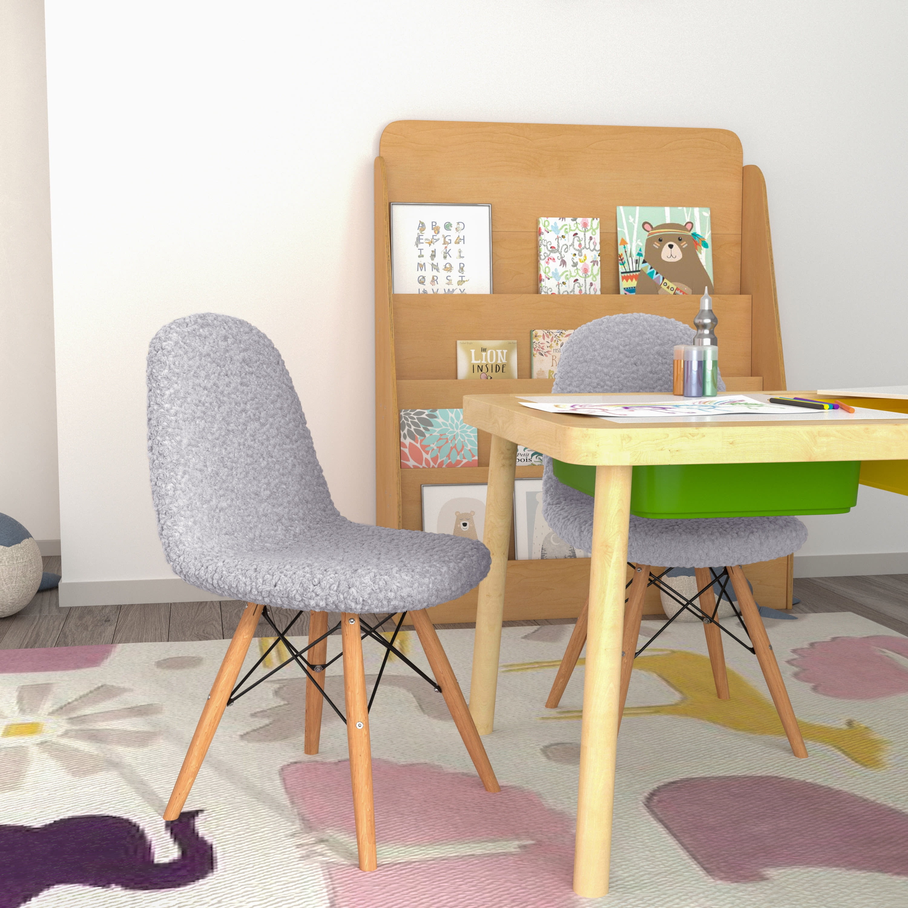 Gray Faux Shearling Children's Accent Chairs with Beechwood Legs