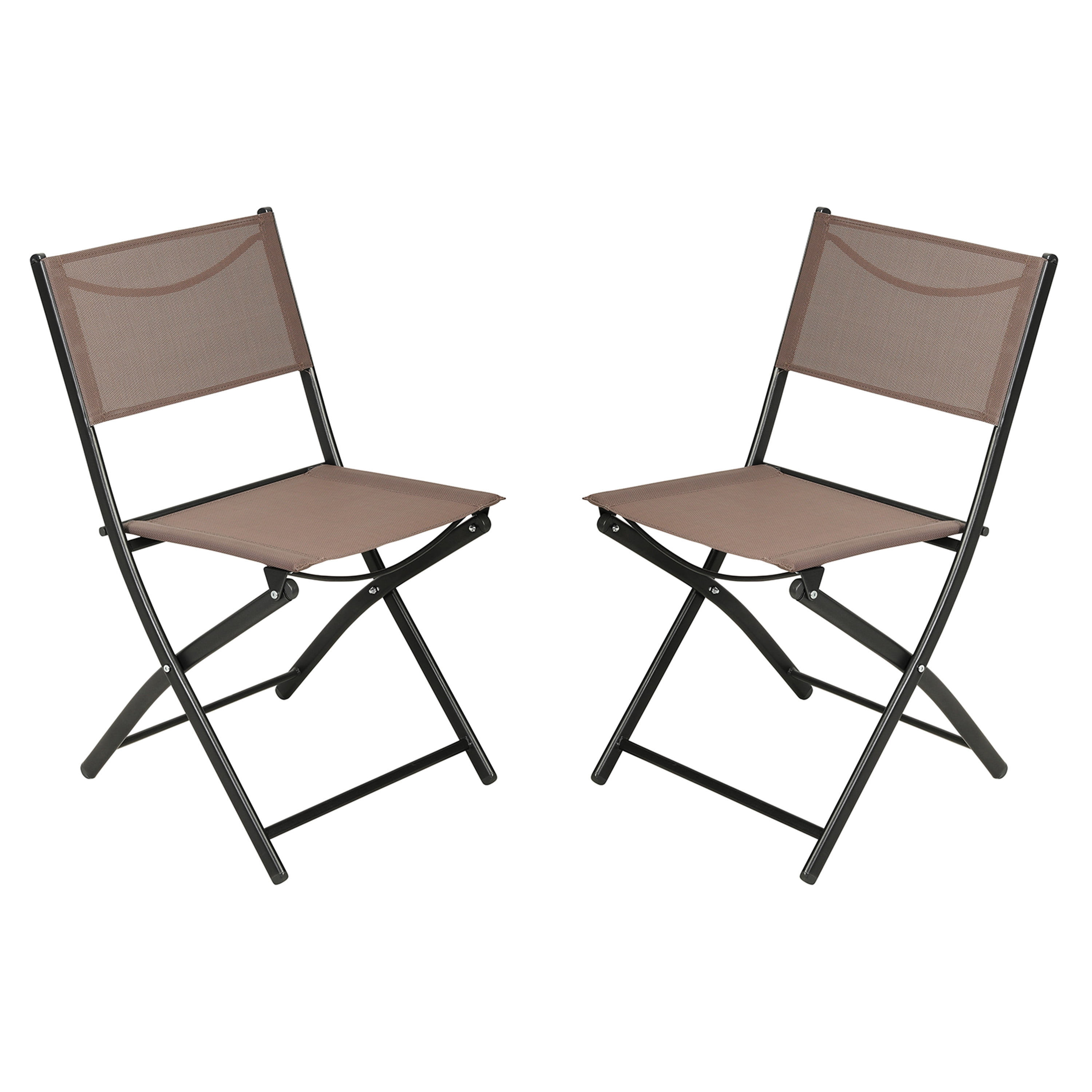 Set of 2 Brown Mesh Folding Chairs with Black Steel Frames