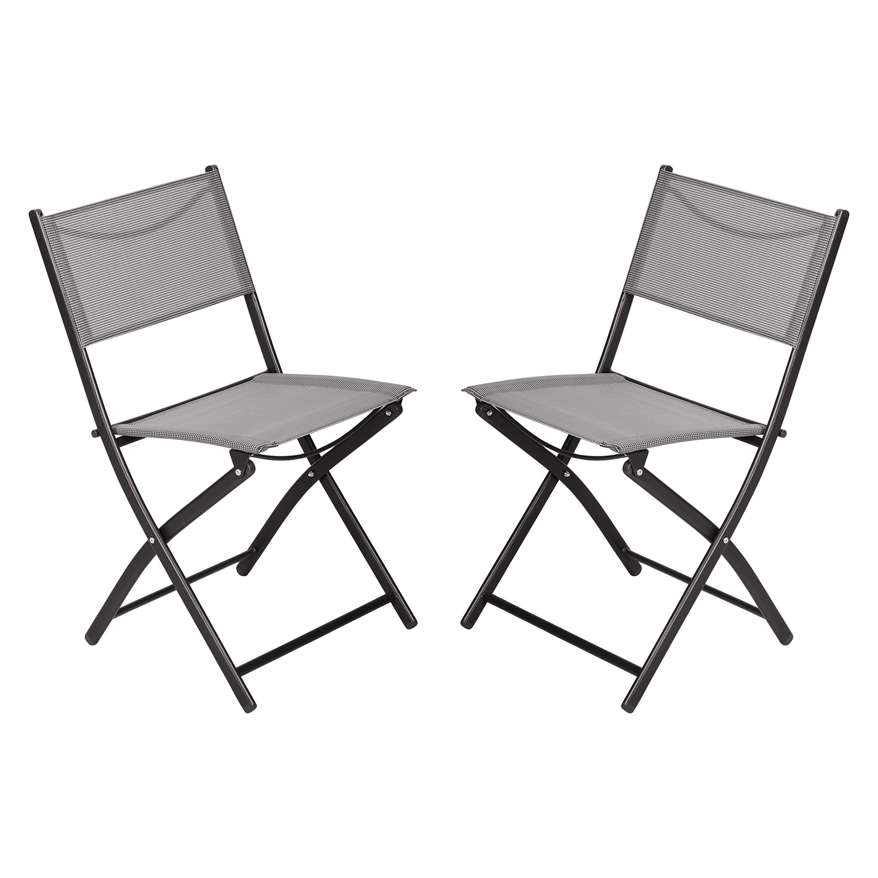 Set of 2 Gray Armless Folding Chairs with Black Steel Frames