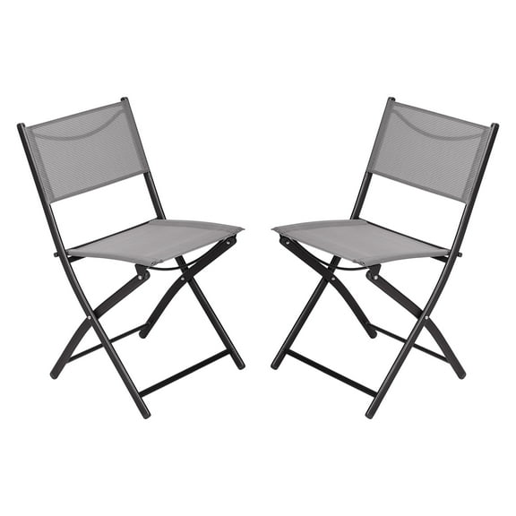 Emma + Oliver Set of 2 Folding Chairs for Indoor/Outdoor Use with Gray Flex Comfort Material and Black Steel Frames