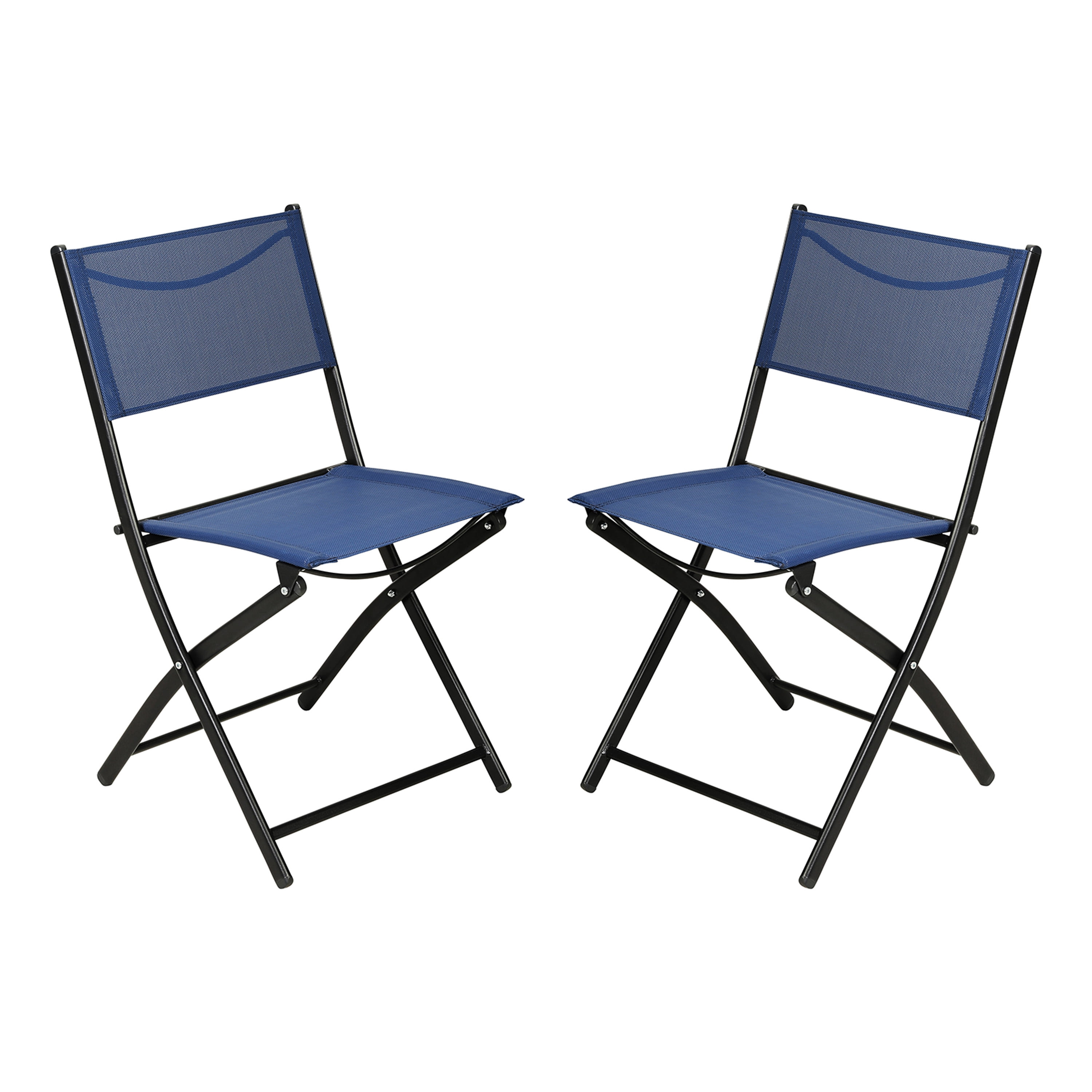 Navy Polyester Armless Folding Chairs with Black Steel Frame, Set of 2