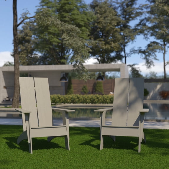 Emma + Oliver Set of 2 Gray Modern Dual Slat Back Indoor/Outdoor Adirondack Style Chairs