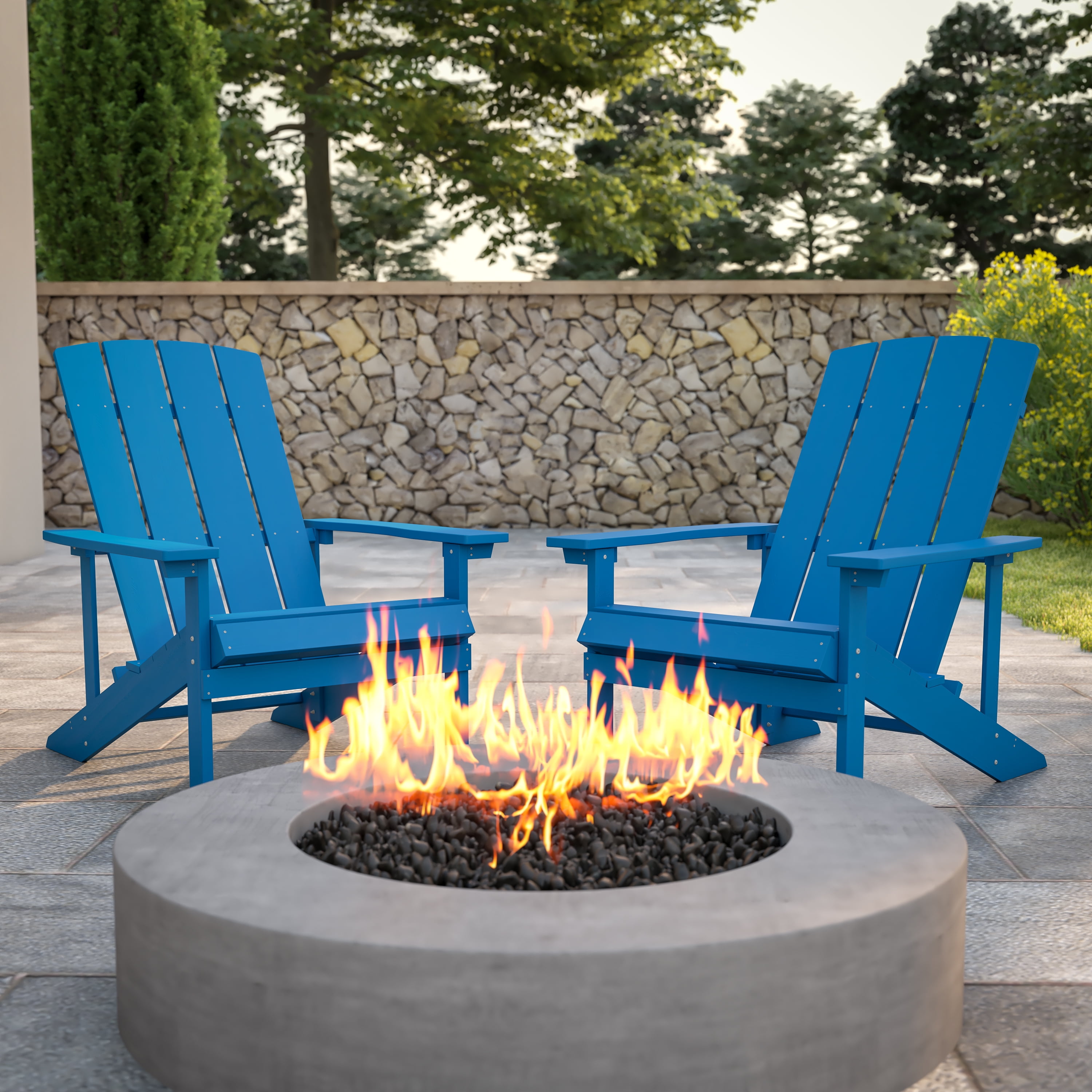 Set of 2 Blue All-Weather Poly Resin Adirondack Chairs