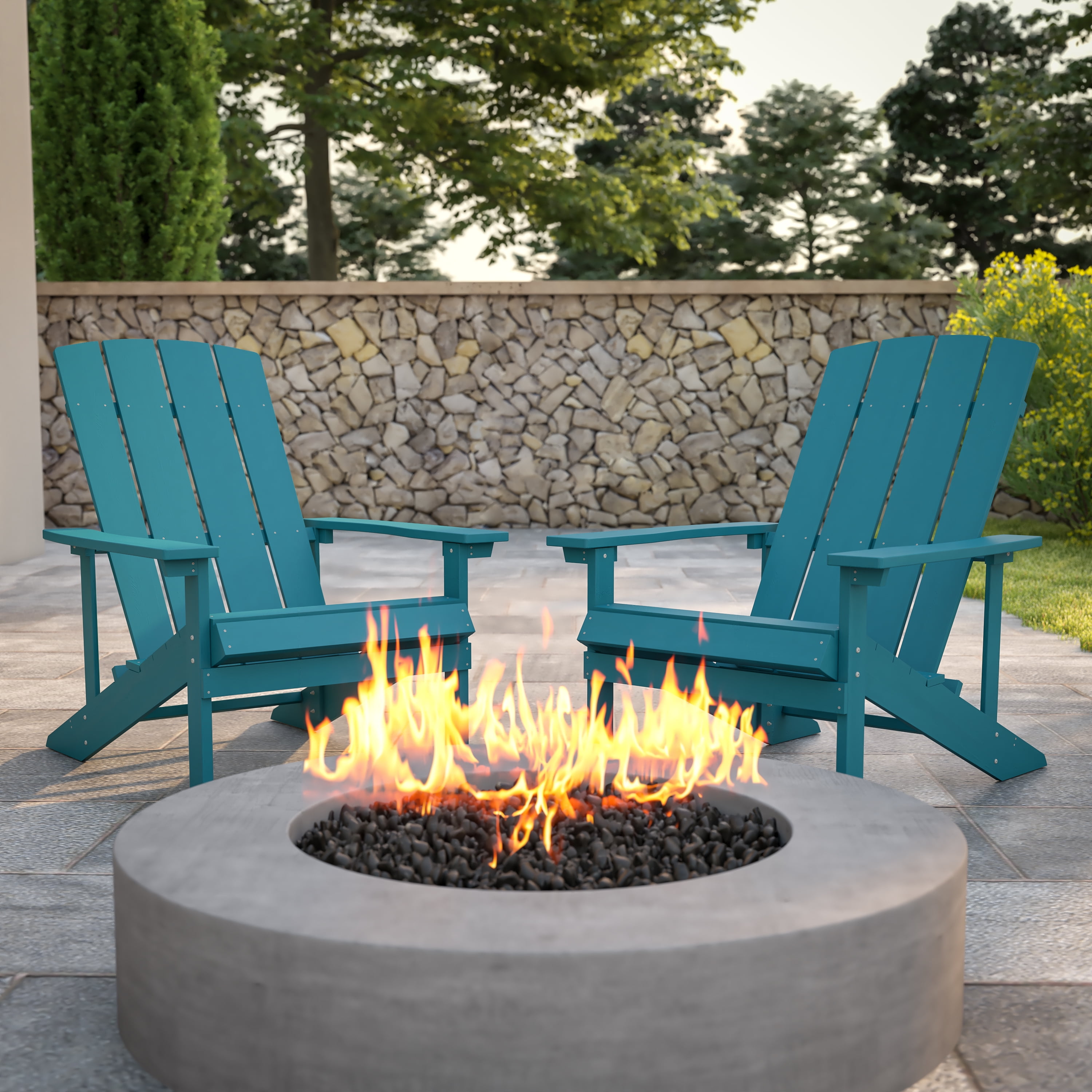 Emma + Oliver Set of 2 Outdoor Sea Foam All-Weather Poly Resin Wood Adirondack Chairs